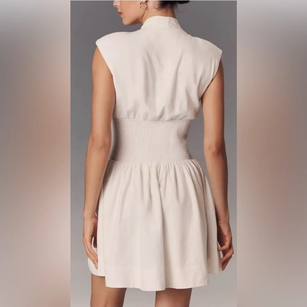 Anthropologie Maeve Tommie Linen Zip Front Mini Dress Ivory Size L NWT - Picture 5 of 5